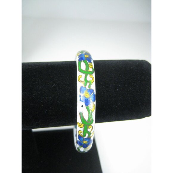 Vintage Floral Cloisonné Bangle Bracelet 7 inch Diameter CHIP SMALL - Picture 9 of 9